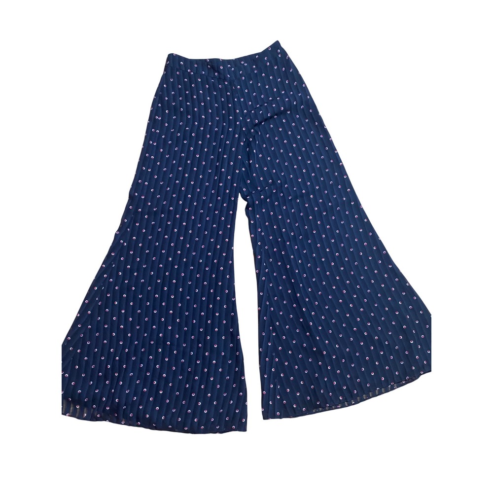Alexis Navy Blue Polka Dot Pleated Wide Leg Palazzo Pants Size XS High Rise